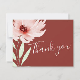 Cartão De Agradecimento Casamento Floral de Cor de Água Rosa Elegante