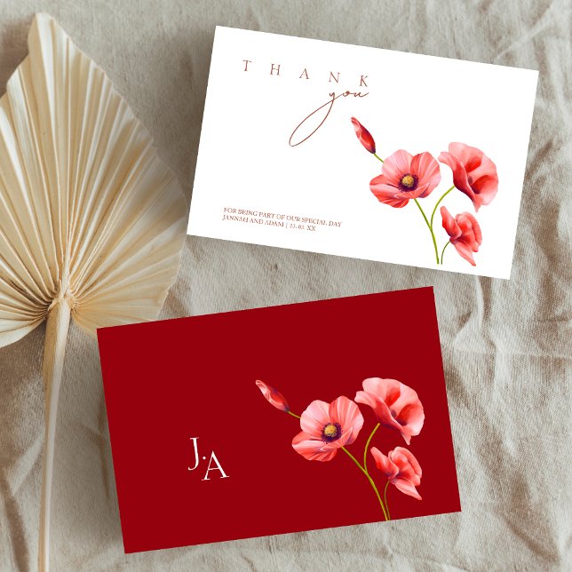 Cartão De Agradecimento Casamento Floral de Crimson Red Poppies (Crimson Red Poppies Floral Wedding Thank You Card)