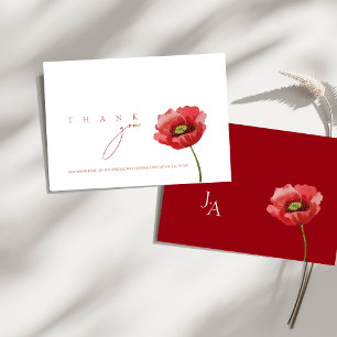Cartão De Agradecimento Casamento Floral de Crimson Red Poppy