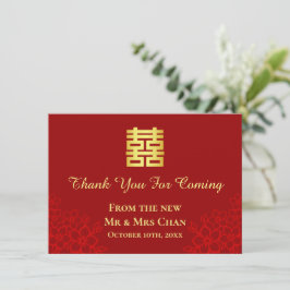 Cartão De Agradecimento Casamento floral de dupla felicidade Chinesa