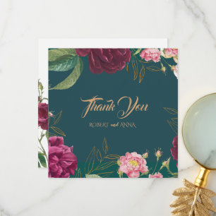 Cartão De Agradecimento Casamento Floral de Emerald Green