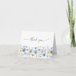 Cartão De Agradecimento Casamento Floral de Flor Silvestre de Sálvia Azul
