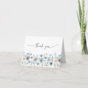 Cartão De Agradecimento Casamento Floral de Flor Silvestre de Sálvia Azul