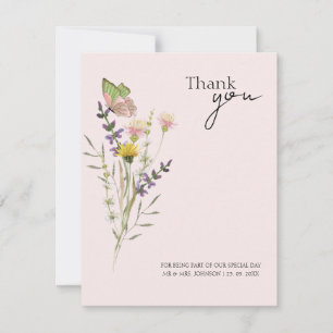 Cartão De Agradecimento Casamento Floral de Flores Silvestres Simples Mode