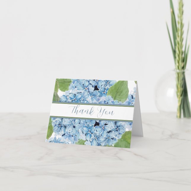 Cartão De Agradecimento Casamento Floral de Hydrangea Hydrangea Azul Elega (Frente)