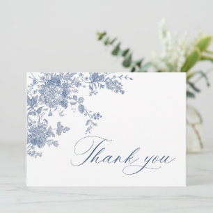 Cartão De Agradecimento Casamento Floral de Jardim Azul e Vitoriano