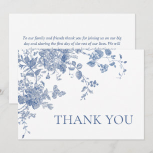 Cartão De Agradecimento Casamento Floral de Jardim Francês Azul Dusty Vito