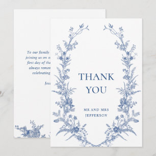 Cartão De Agradecimento Casamento Floral de Jardim Francês Azul Empoeirado