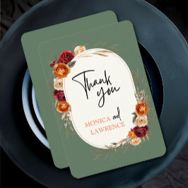 Cartão De Agradecimento Casamento floral de laranja de outono elegante