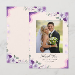 Cartão De Agradecimento Casamento Floral de Lavanda e Roxo Elegante