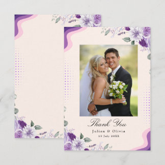 Cartão De Agradecimento Casamento Floral de Lavanda e Roxo Elegante