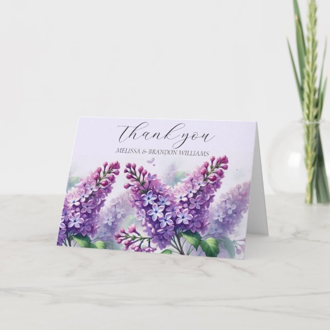 Cartão De Agradecimento Casamento Floral de Lilac Purple Obrigado (Frente)