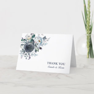 Cartão De Agradecimento Casamento Floral de marinho Azul-Vidro   FOTO