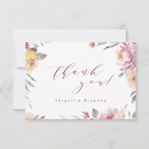 Cartão De Agradecimento Casamento floral de mauve de jardim romântico