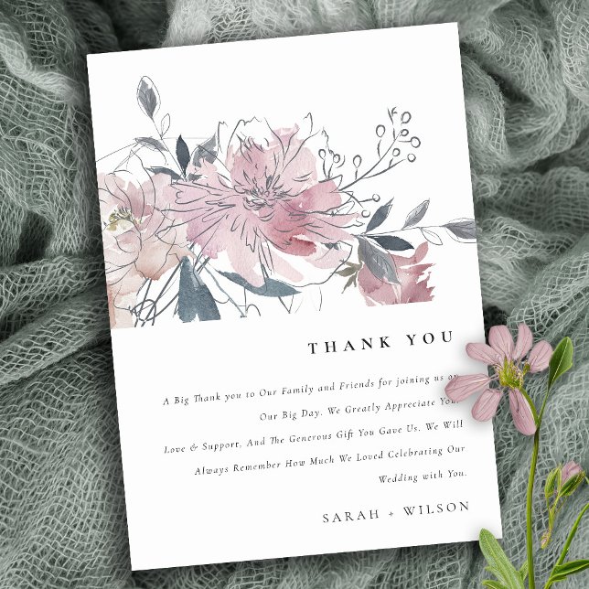 Cartão De Agradecimento Casamento Floral de Mola Fluvial Dusky Blush (Criador carregado)
