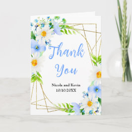 Cartão De Agradecimento Casamento Floral de Não-Me-Esqueças e Margaridas