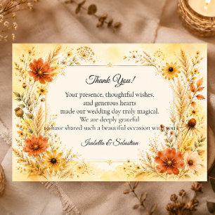 Cartão De Agradecimento Casamento Floral de Outono Elegante