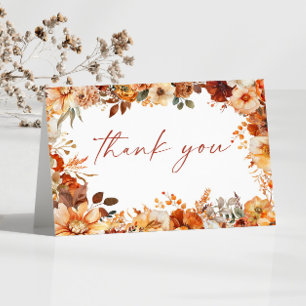 Cartão De Agradecimento Casamento Floral de Outono Elegante Rústico