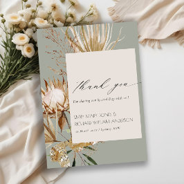 Cartão De Agradecimento Casamento Floral De Palma Seca De Boho Protea