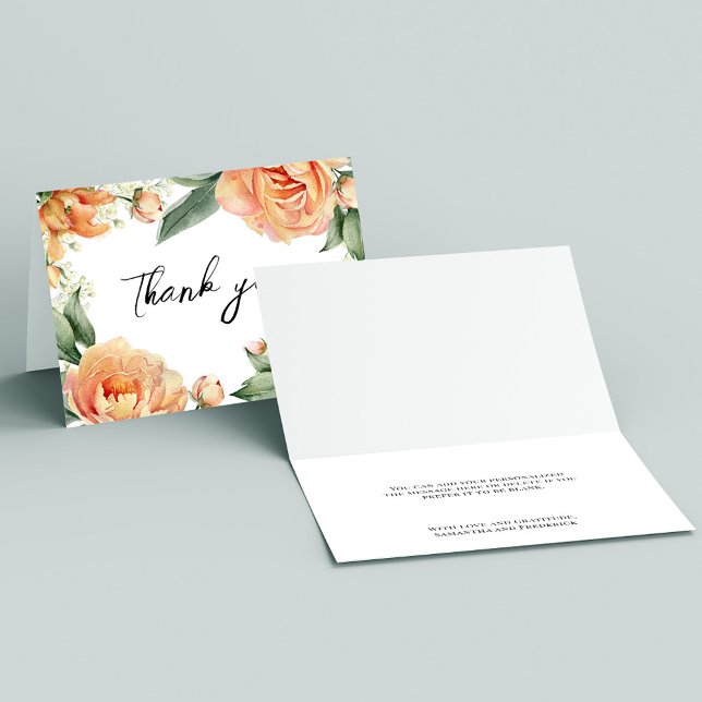 Cartão De Agradecimento Casamento Floral de Peach legante (Peach floral thank you card. )