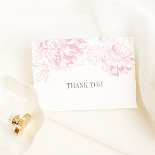 Cartão De Agradecimento Casamento Floral de Peônia Rosa Elegante