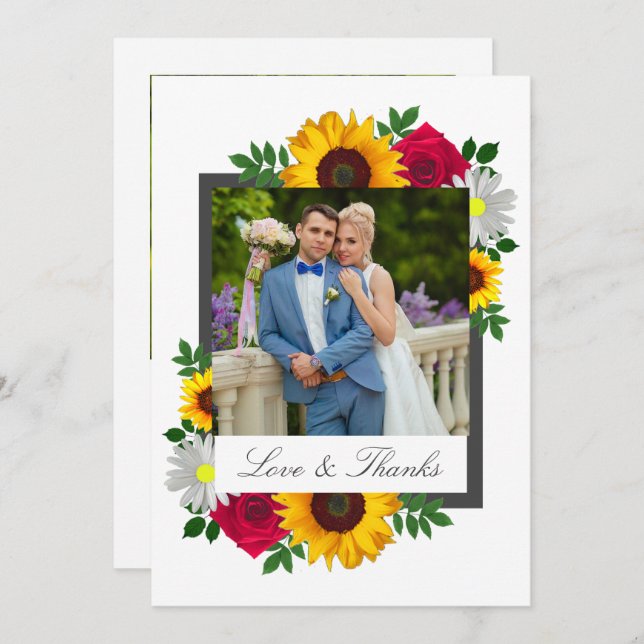 Cartão De Agradecimento Casamento Floral de Rosa Daisy Daisy (Frente/Verso)