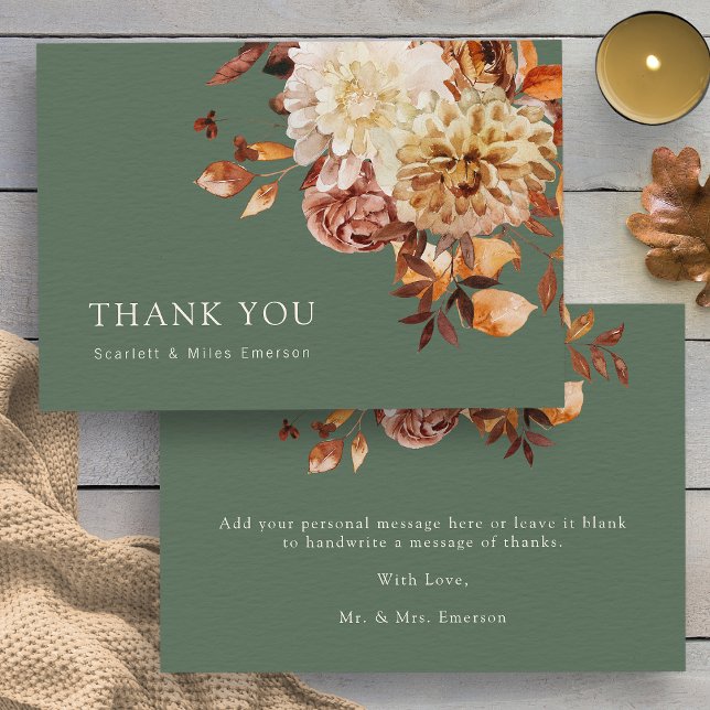 Cartão De Agradecimento Casamento Floral de Sage Fall Terracotta Watercolo (Elegant Sage Fall Terracotta Watercolor Floral Wedding Thank You Card by Painted Paperie
)