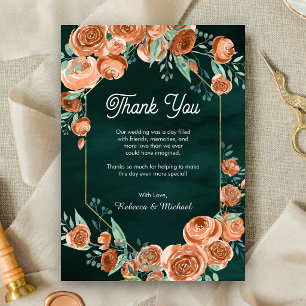 Cartão De Agradecimento Casamento Floral de Terracota Esmeralda Verde