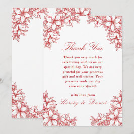 Cartão De Agradecimento Casamento Floral do Ornamentado Vermelho