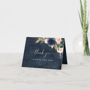 Cartão De Agradecimento Casamento Floral do Sparkle do Marinho Dourado