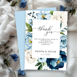 Cartão De Agradecimento Casamento Floral Elegante E Corajoso Azul-Marinho 