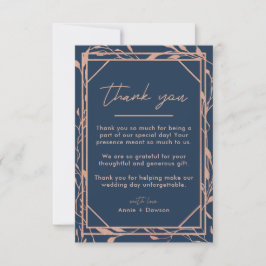 Cartão De Agradecimento Casamento Floral Elegante em Rosa Dourado e Azul M