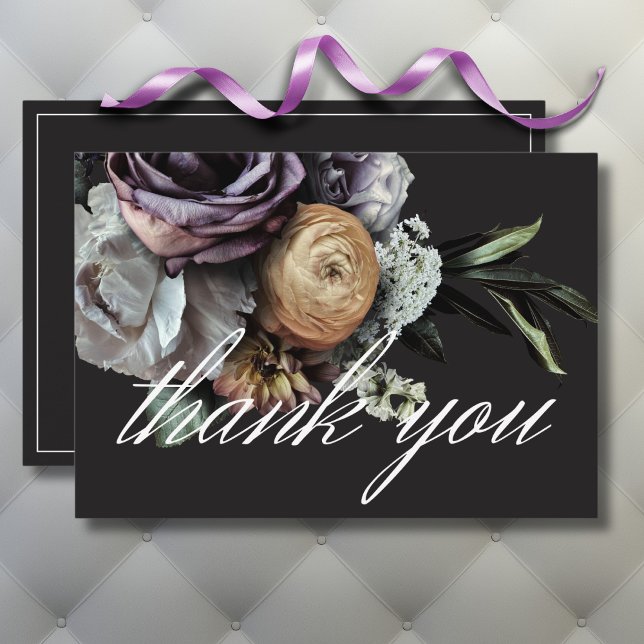 Cartão De Agradecimento Casamento Floral Elegante Moody Twilight Muted (Elegant Moody Twilight Muted Floral Wedding Thank You Card)