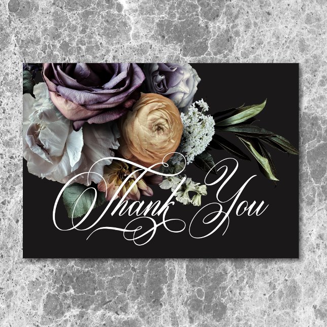 Cartão De Agradecimento Casamento Floral Elegante Moody Twilight Muted (Elegant Moody Twilight Muted Floral Wedding Thank You Card)