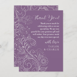 Cartão De Agradecimento Casamento Floral Elegante Roxo Dusty