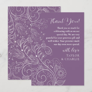 Cartão De Agradecimento Casamento Floral Elegante Roxo Dusty