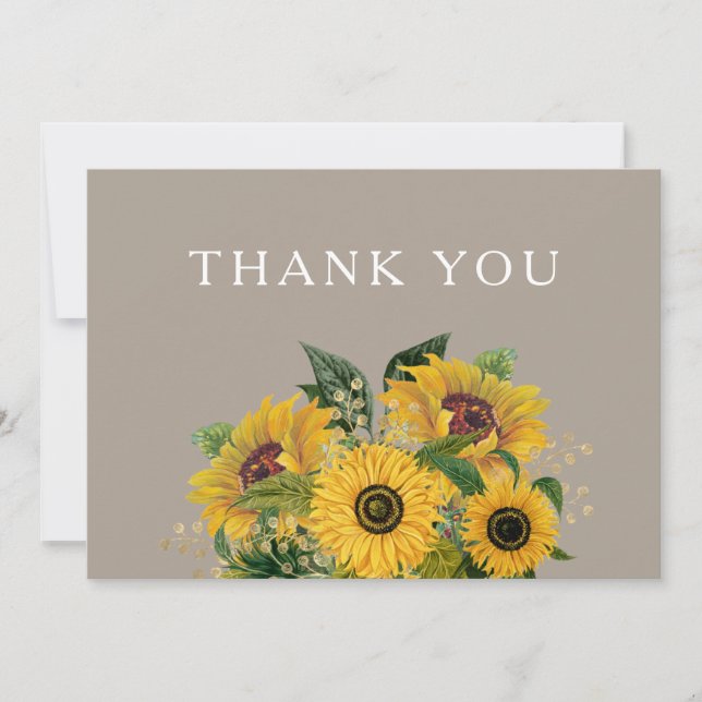 Cartão De Agradecimento Casamento Floral Elegante Taupe (Frente)