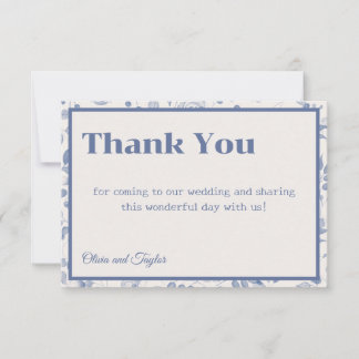 Cartão De Agradecimento Casamento Floral em Aquarela Azul Desbotado