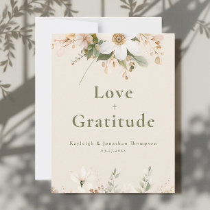 Cartão De Agradecimento Casamento Floral em Aquarela Moderna Bege