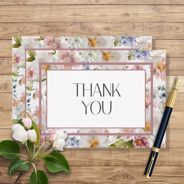 Cartão De Agradecimento Casamento Floral em Aquarela Pastel Rústico de Abr (Criador carregado)