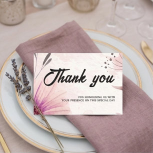 Cartão De Agradecimento Casamento Floral em Aquarela Rosa Empoeirado e Mau