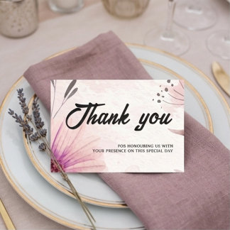 Cartão De Agradecimento Casamento Floral em Aquarela Rosa Empoeirado e Mau