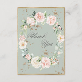 Cartão De Agradecimento Casamento Floral em Aquarela Verde Sage Dourado El