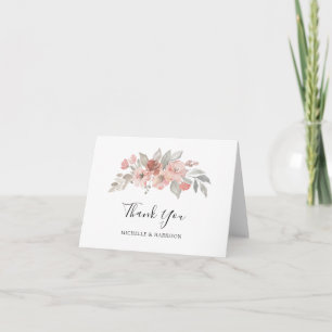 Cartão De Agradecimento Casamento Floral em Rosa Bege Elegante em Aquarela