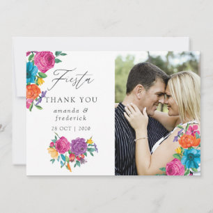 Cartão De Agradecimento Casamento Floral Fiesta em Aquarela Foto