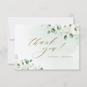 Cartão De Agradecimento Casamento floral floral branco Eucalyptus