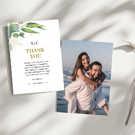 Cartão De Agradecimento Casamento Floral Geométrico de Verde de Eucalipto