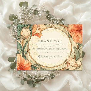 Cartão De Agradecimento Casamento Floral Laranja Queimado