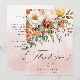 Cartão De Agradecimento Casamento Floral Laranja Rústico de Outono