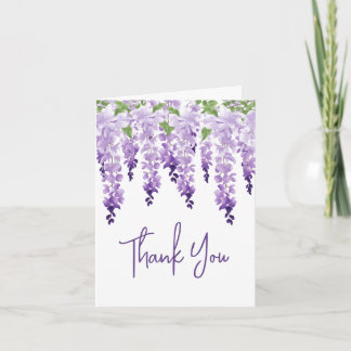 Cartão De Agradecimento Casamento Floral Lavanda com Wisteria em Aquarela